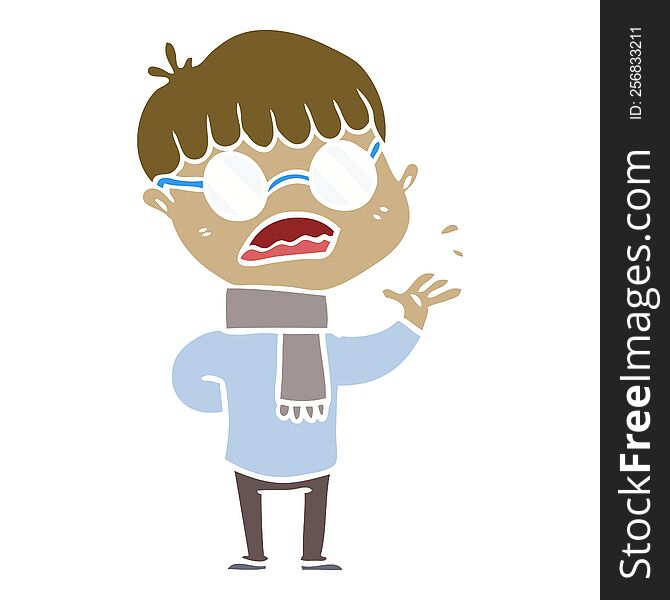 Flat Color Style Cartoon Boy Wearing Spectacles