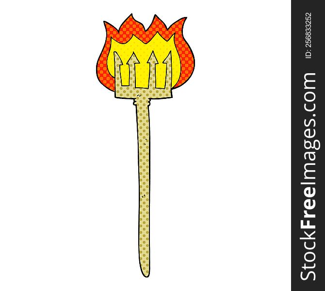 freehand drawn cartoon flaming devil fork