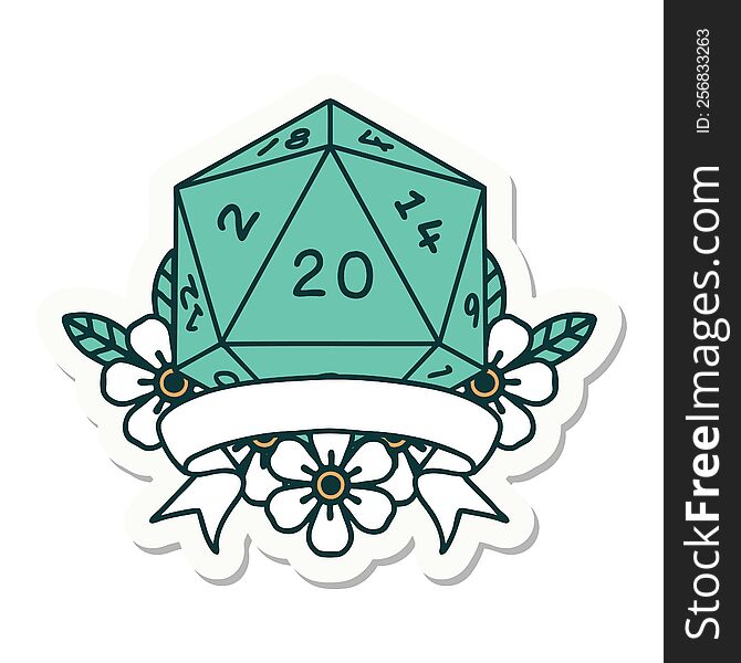 Natural 20 Critical Hit D20 Dice Roll Sticker