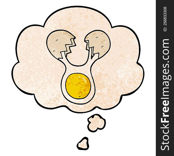 Cartoon Cracked Egg And Thought Bubble In Grunge Texture Pattern Style