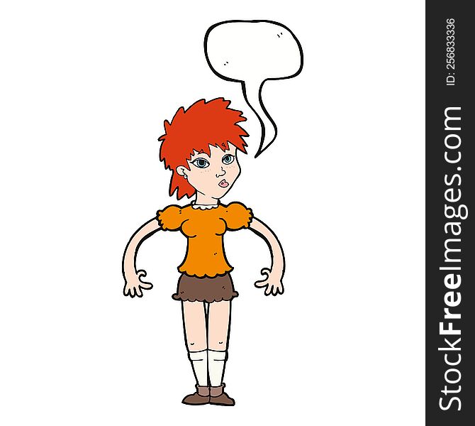 cartoon curious woman with speech bubble