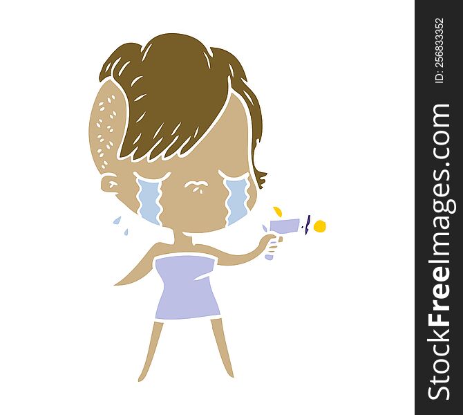 flat color style cartoon crying girl pointing ray gun