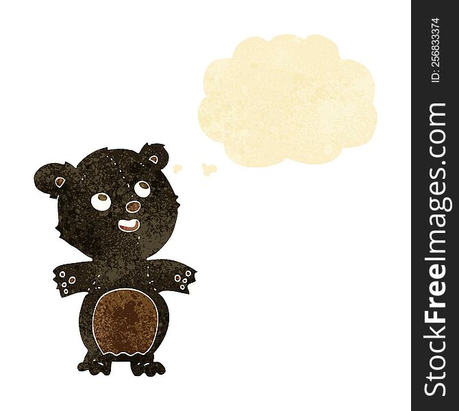 Cartoon Happy Little Black Bear With Thought Bubble