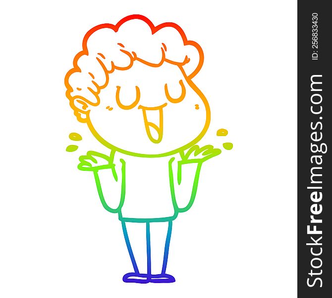 Rainbow Gradient Line Drawing Laughing Cartoon Man