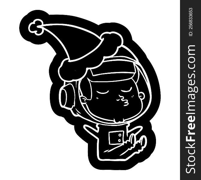Cartoon Icon Of A Confident Astronaut Wearing Santa Hat