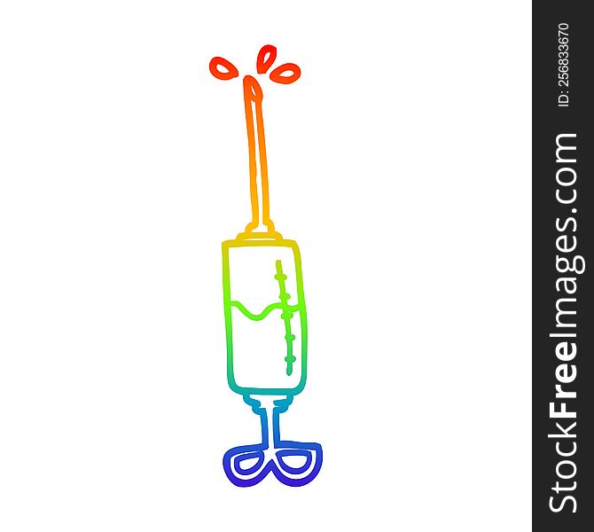 rainbow gradient line drawing of a cartoon injection