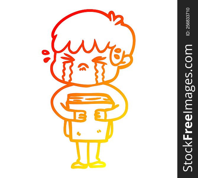 Warm Gradient Line Drawing Cartoon Boy Crying