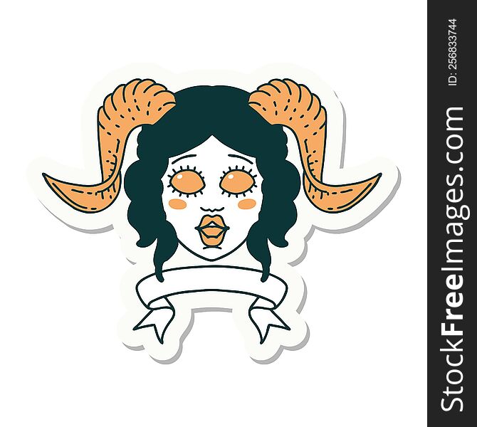 Tiefling Character Face With Scroll Banner Sticker