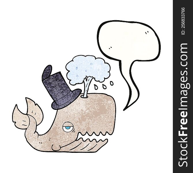 Speech Bubble Textured Cartoon Whale Spouting Water