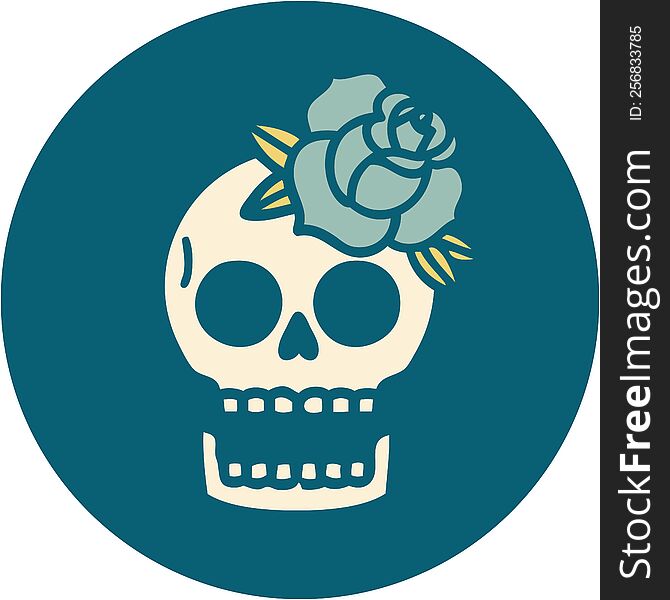 Tattoo Style Icon Of A Skull And Rose