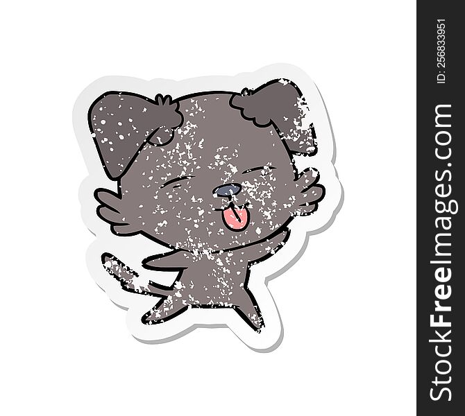 Distressed Sticker Of A Cartoon Dog Sticking Out Tongue