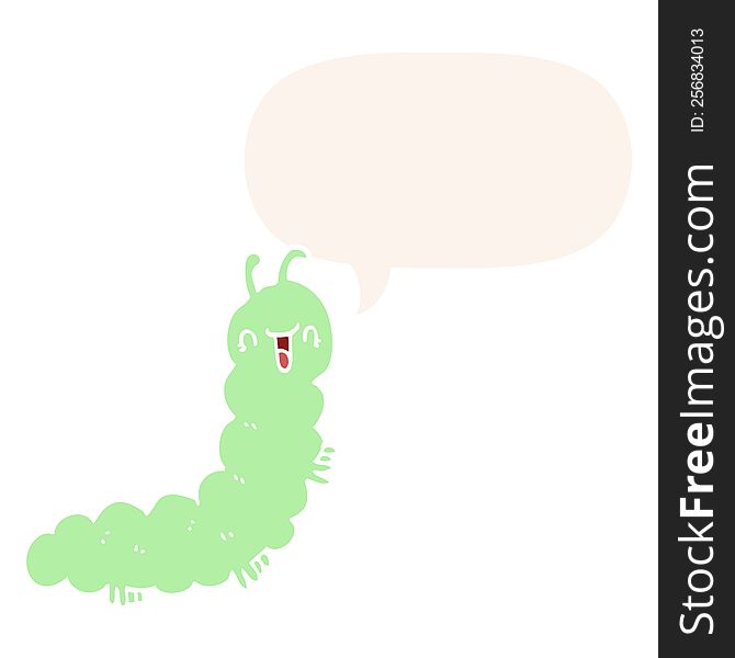 Cartoon Caterpillar And Speech Bubble In Retro Style