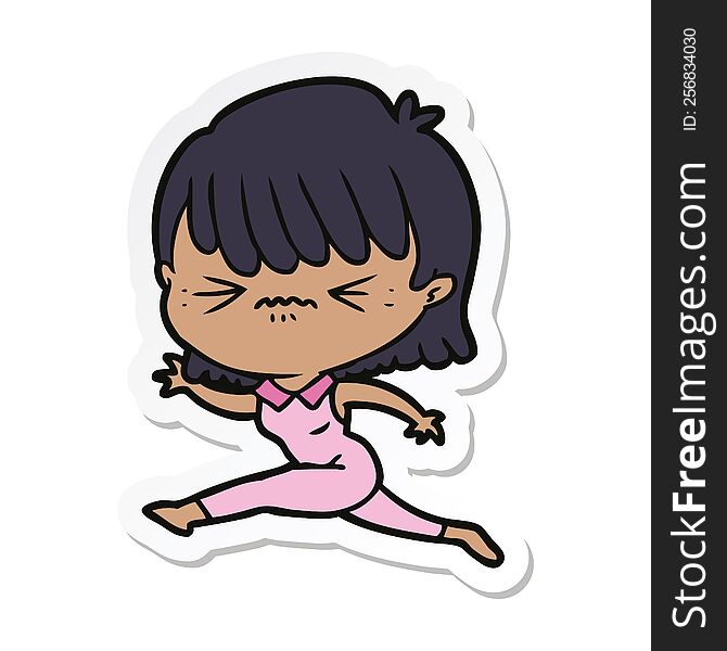 Sticker Of A Cartoon Woman Jumping