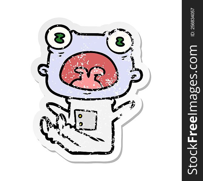 Distressed Sticker Of A Cartoon Weird Alien Shouting