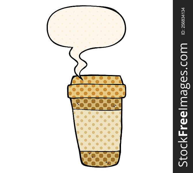 Cartoon Coffee Cup And Speech Bubble In Comic Book Style