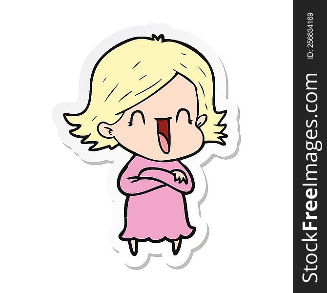 sticker of a cartoon happy woman