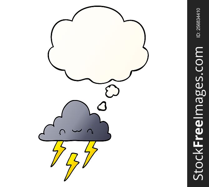 cartoon storm cloud with thought bubble in smooth gradient style