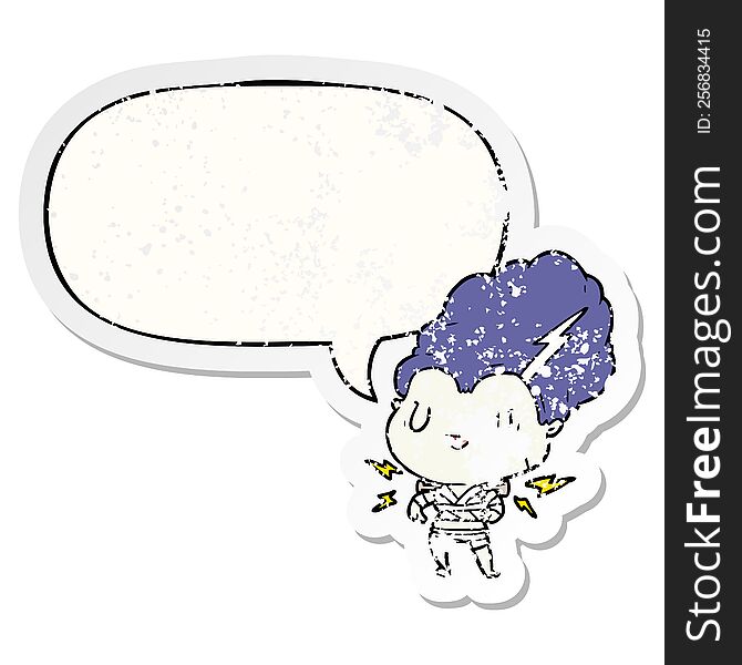 Cartoon Undead Monster Bride Woman And Speech Bubble Distressed Sticker