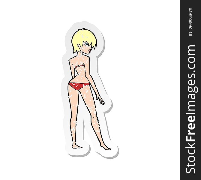 retro distressed sticker of a cartoon woman in bikini