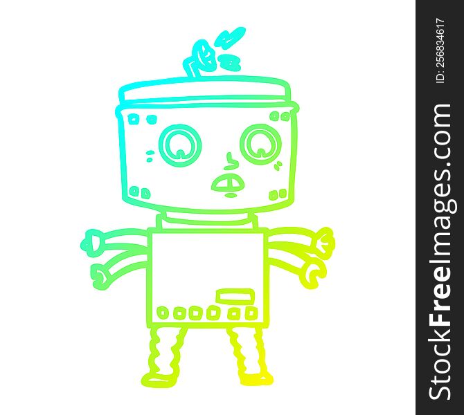 Cold Gradient Line Drawing Cartoon Robot