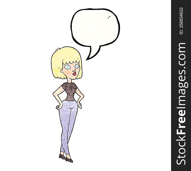 Speech Bubble Textured Cartoon Woman With Hands On Hips