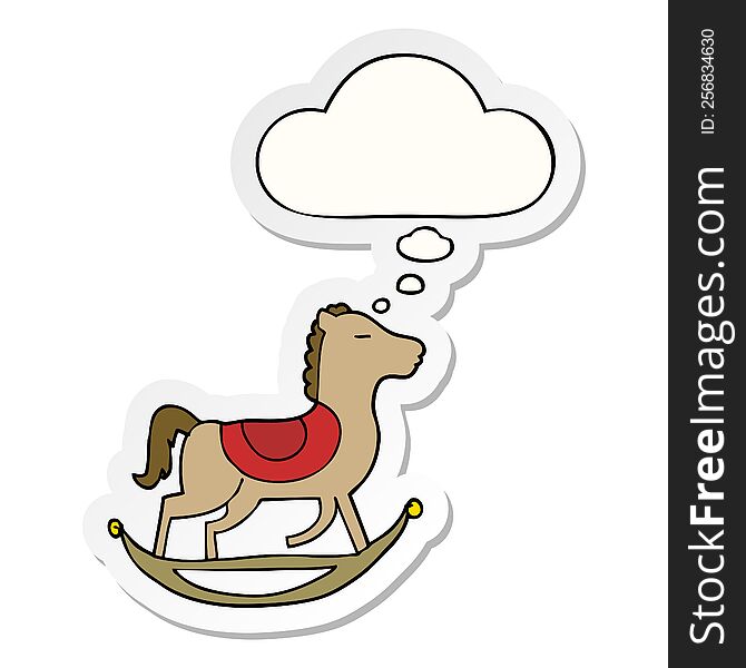 cartoon rocking horse and thought bubble as a printed sticker