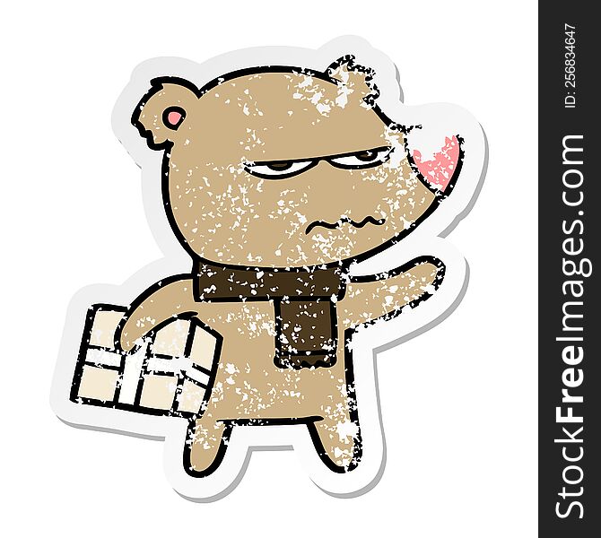 Distressed Sticker Of A Angry Bear Cartoon Gift