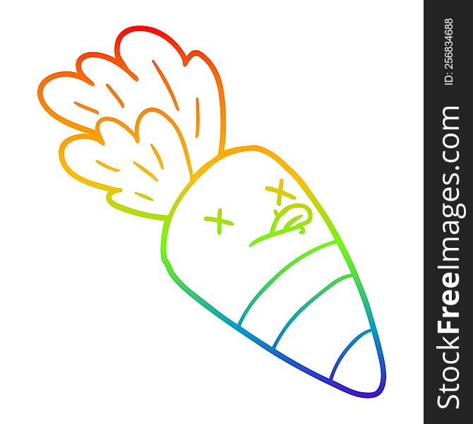 rainbow gradient line drawing of a cartoon dead carrot