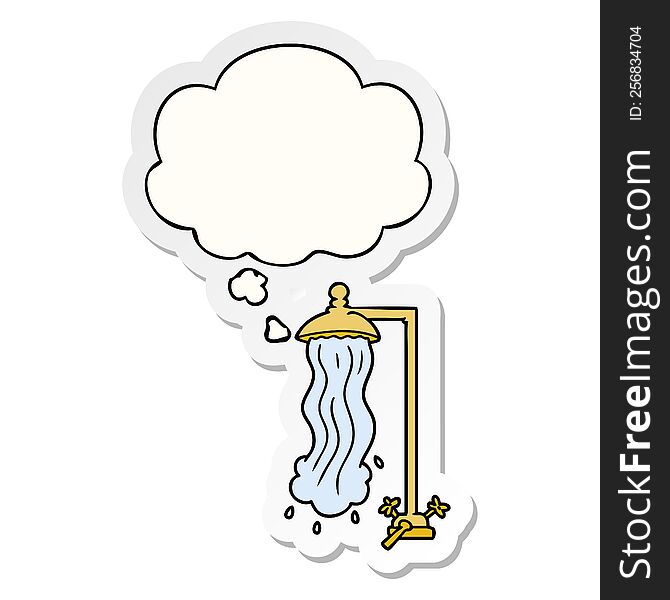 cartoon shower with thought bubble as a printed sticker