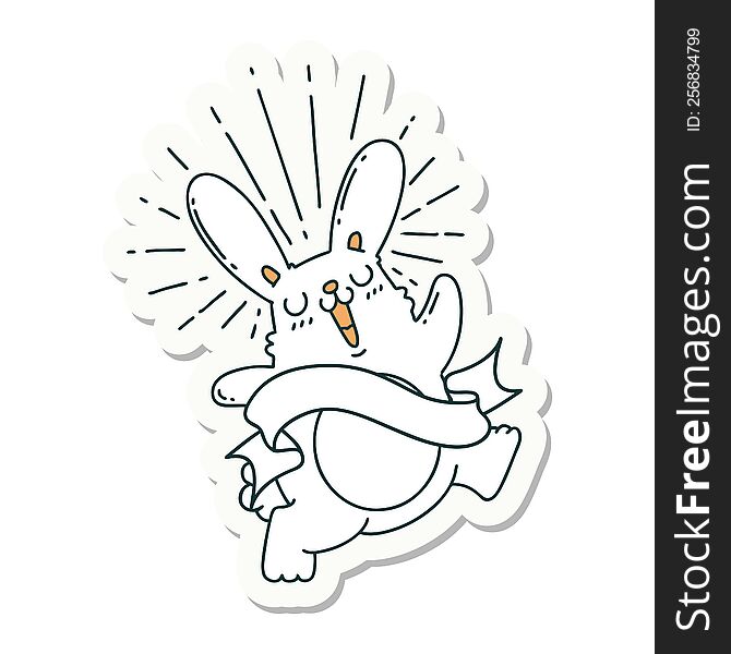 sticker of a tattoo style prancing rabbit
