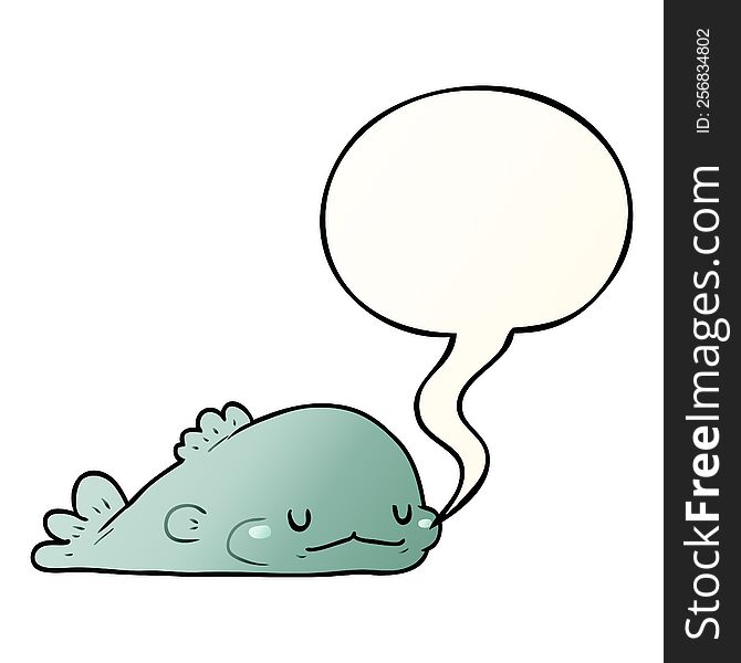 Cute Cartoon Fish And Speech Bubble In Smooth Gradient Style
