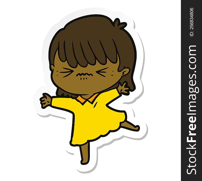 Sticker Of A Stressed Out Cartoon Girl