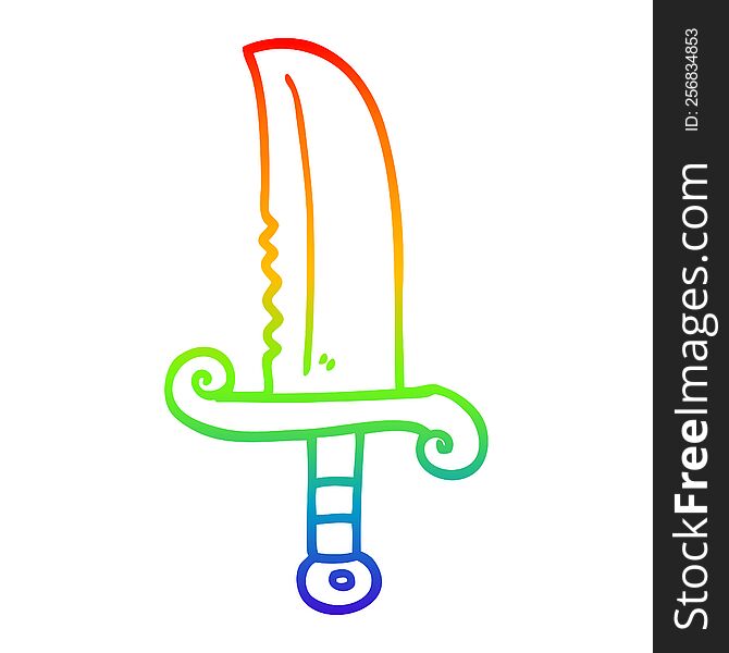 Rainbow Gradient Line Drawing Cartoon Jeweled Sword