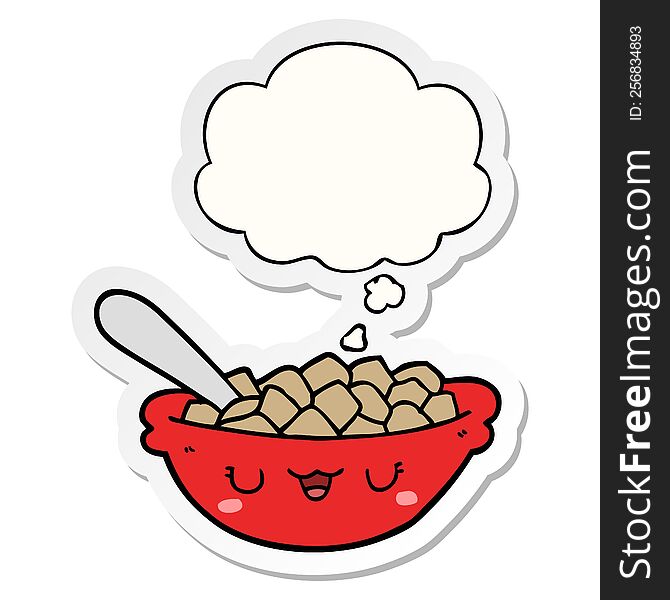 cute cartoon bowl of cereal with thought bubble as a printed sticker