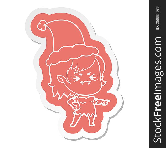 Annoyed Cartoon  Sticker Of A Vampire Girl Wearing Santa Hat