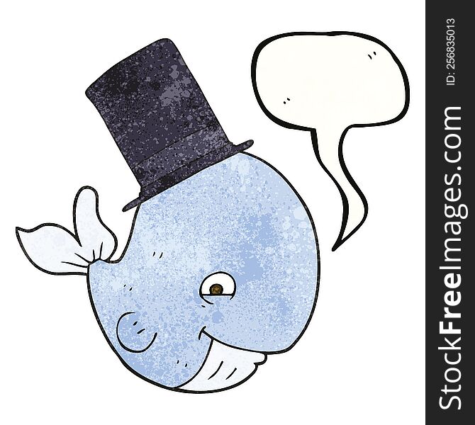 Speech Bubble Textured Cartoon Whale In Top Hat