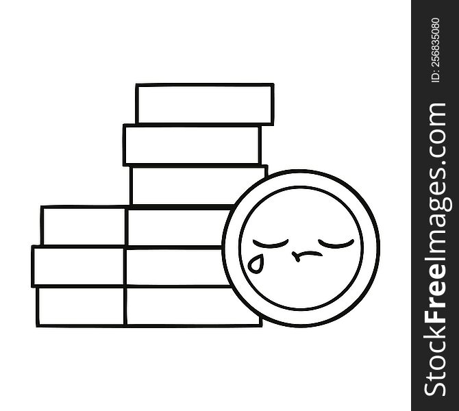 line drawing cartoon of a coins. line drawing cartoon of a coins