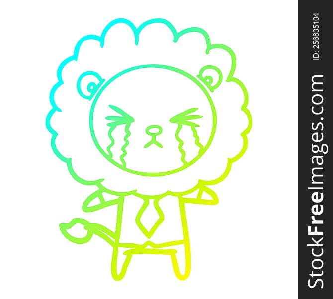 cold gradient line drawing of a cartoon crying lion wearing shirt and tie