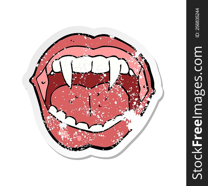 retro distressed sticker of a cartoon vampire mouth