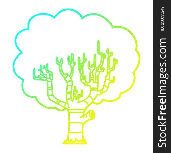 cold gradient line drawing of a cartoon tree