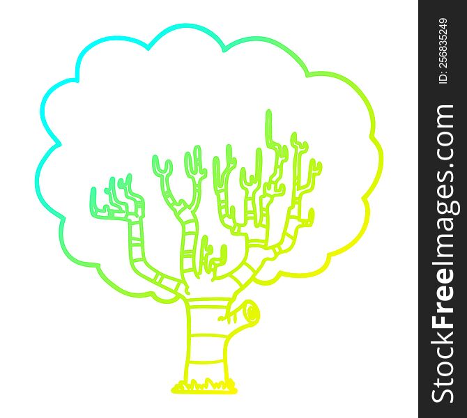 Cold Gradient Line Drawing Cartoon Tree