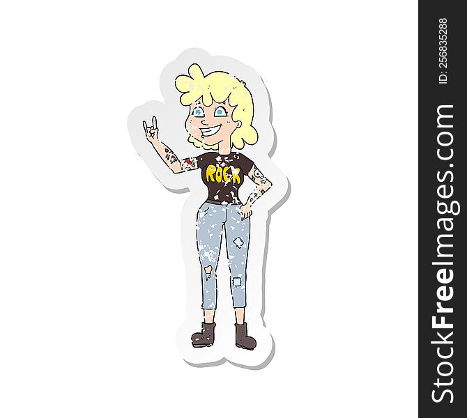 retro distressed sticker of a cartoon rock girl