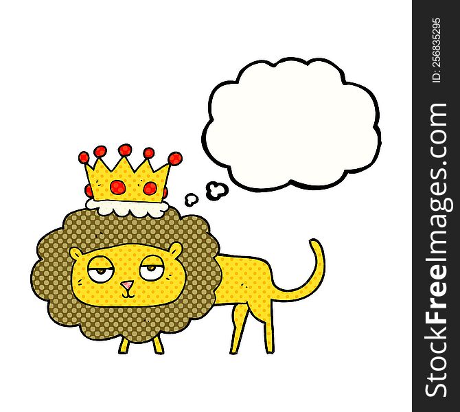 freehand drawn thought bubble cartoon lion with crown