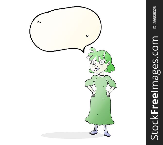 Speech Bubble Cartoon Alien Woman