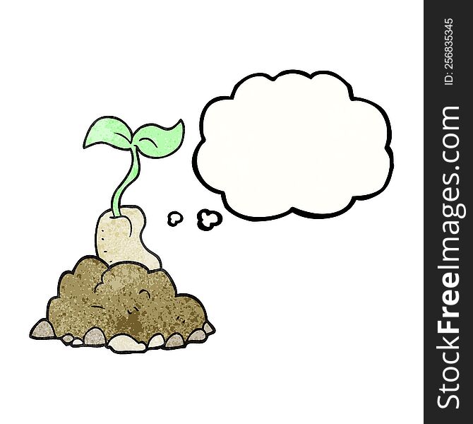 freehand drawn thought bubble textured cartoon sprouting seed