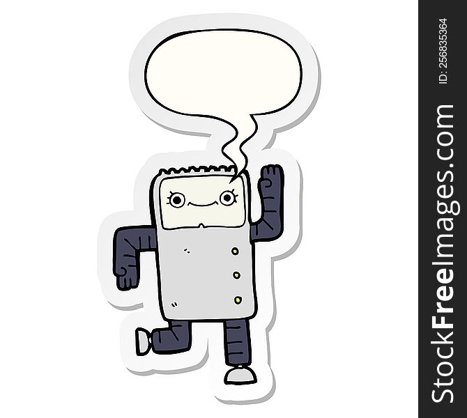 Cartoon Robot And Speech Bubble Sticker