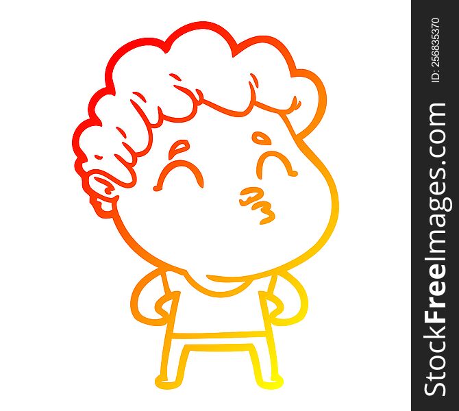 warm gradient line drawing of a cartoon man pouting