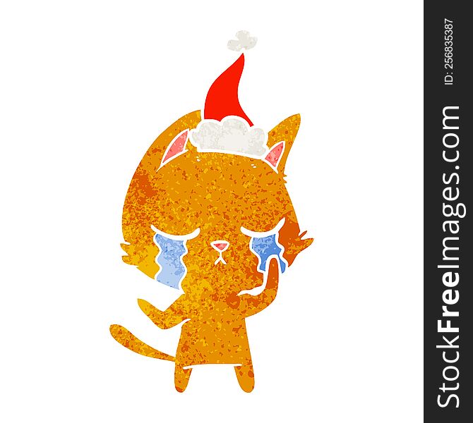 Crying Retro Cartoon Of A Cat Wearing Santa Hat