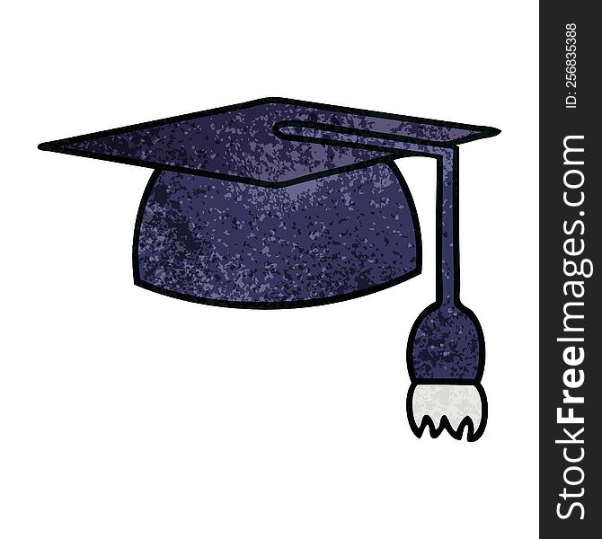 retro grunge texture cartoon of a graduation hat