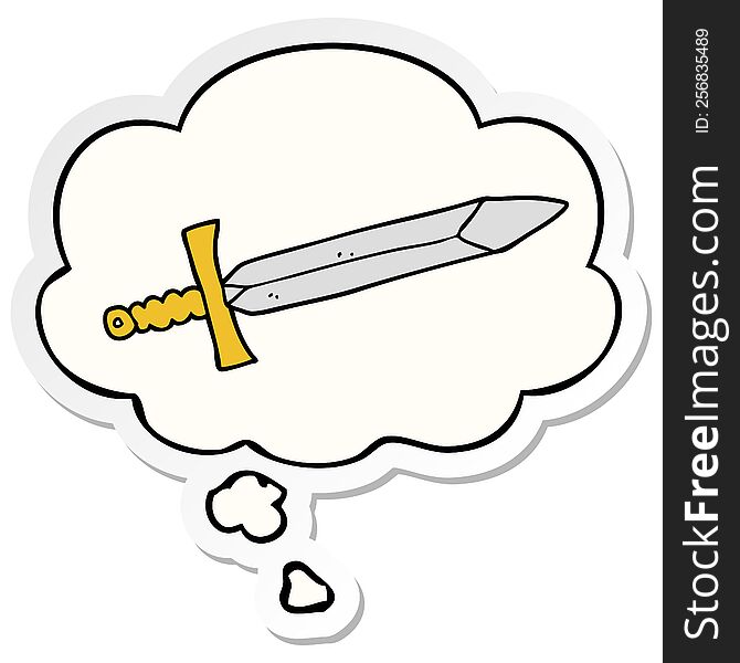cartoon sword with thought bubble as a printed sticker